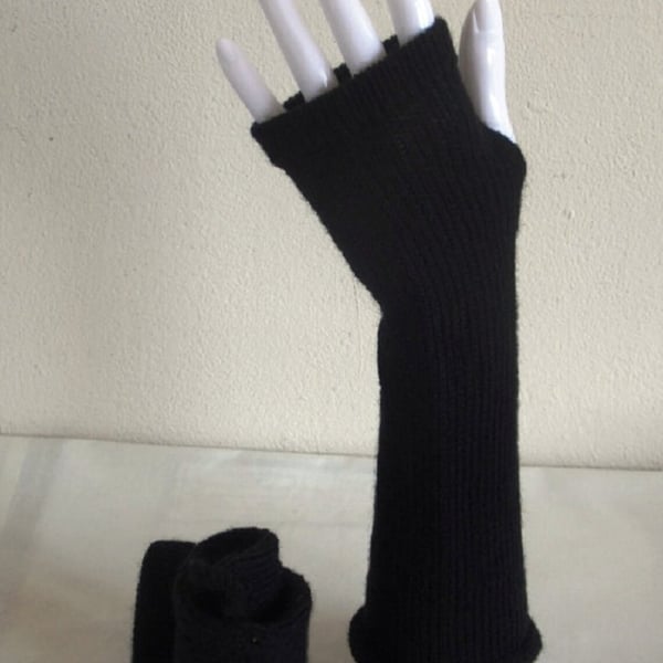 Handmade black wrist warmers for women, hand warmers, fingerless gloves