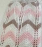 Pink, taupe and white striped baby blanket in 100% cotton  - Image 1