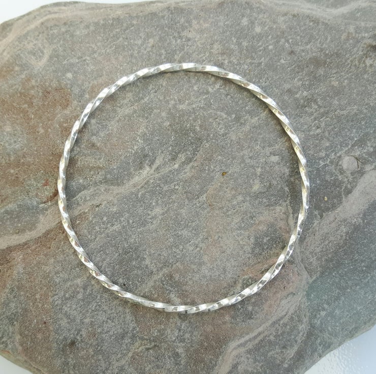Sterling Silver Twisted Stacking Bangle, Small ... - Folksy