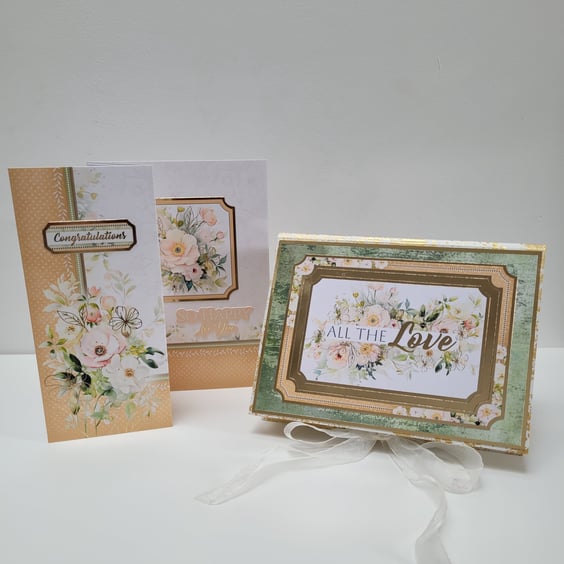 Handmade Wedding Card & Matching Keepsake Box – Romantic Floral Wedding Gift Set