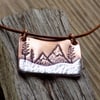 Copper and sterling silver mixed metals 'mystical mountains' scene pendant