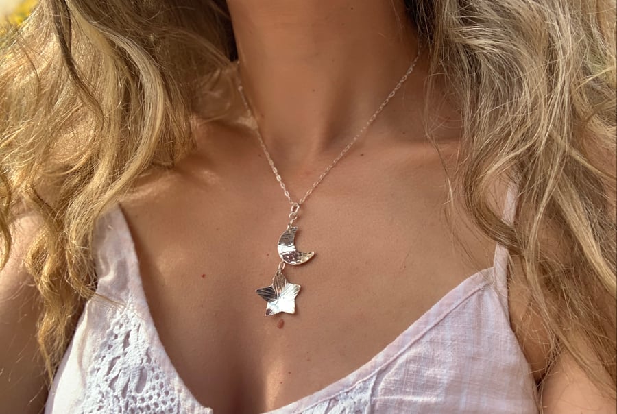 Silver Star And Moon Necklace - Unique Celestial Jewellery 