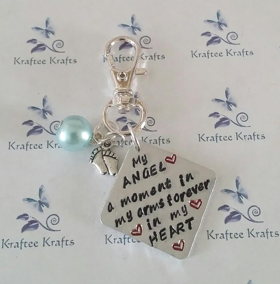 Baby memorial bag charm, hand-stamped
