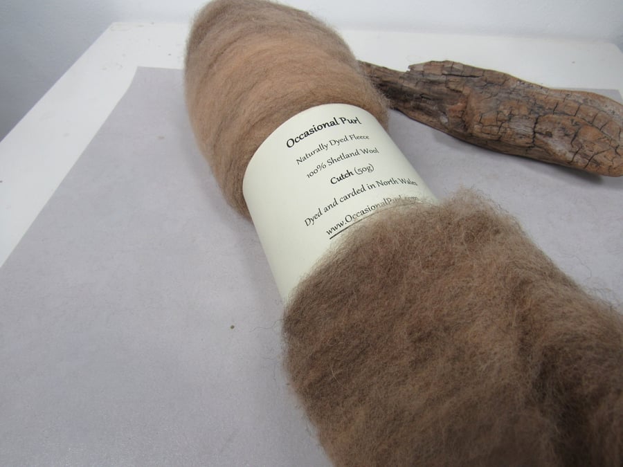 50g Cutch Brown Naturally Dyed Shetland Wool Batt
