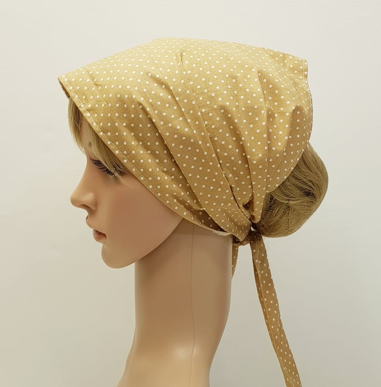 Wide cotton head scarf, polka dot self tie hair covering, summer hair scarf