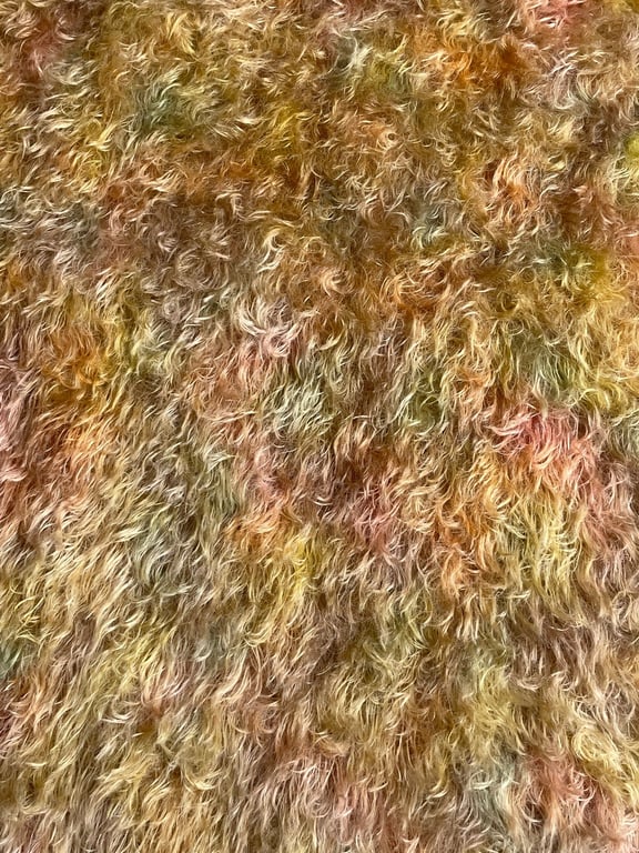 Hand dyed Helmbold mohair fur fabric "Autumnal" on 25mm Oatmeal