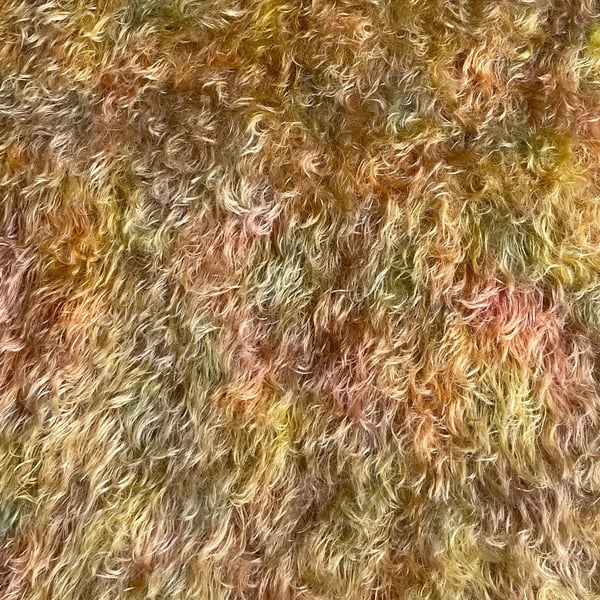 Hand dyed Helmbold mohair fur fabric "Autumnal" on 25mm Oatmeal