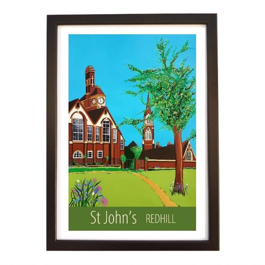 St John's Redhill travel poster print by Susie West