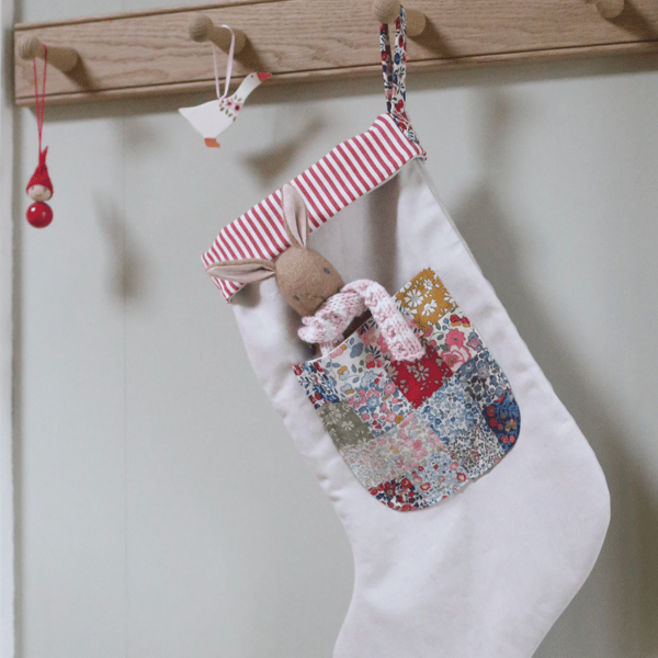1 Heirloom Christmas Stocking - Liberty Patchwork Pocket and bunny
