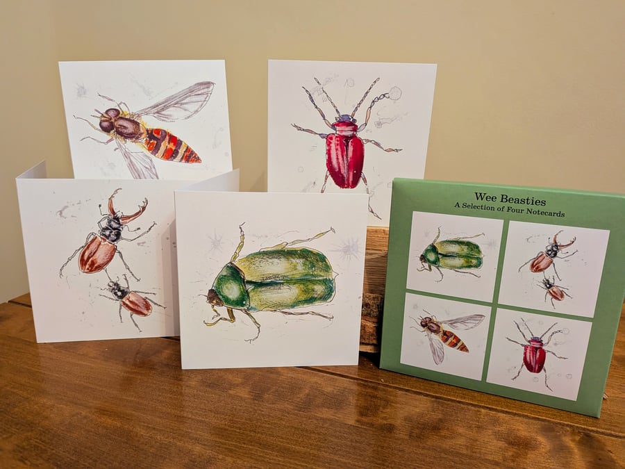 Note cards - a pack of 4, 'Wee Beasties' (Garden Insects)
