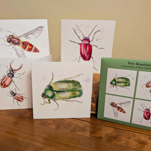 Note cards - a pack of 4, 'Wee Beasties' (Garden Insects)