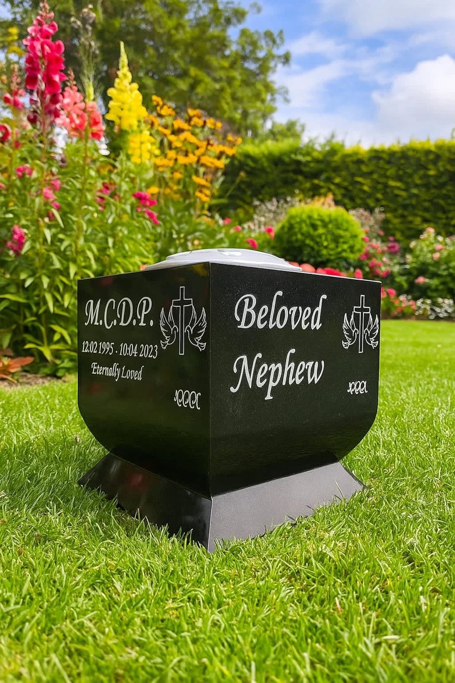  Personalised Granite Memorial Vase Plaque Grave rose bowl Cemetery Vase 