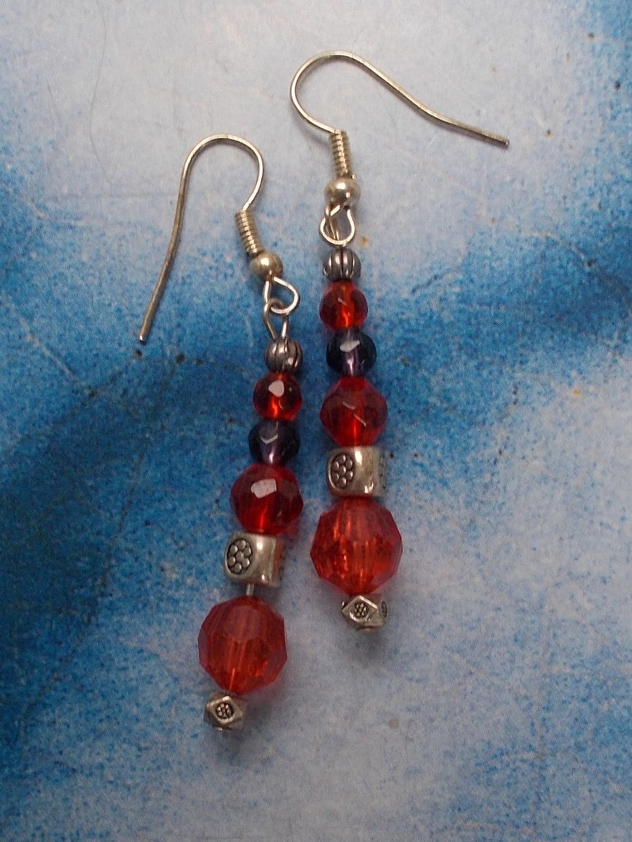 Hippy Dippy Earrings with Glass and Tibetan Silver Beads