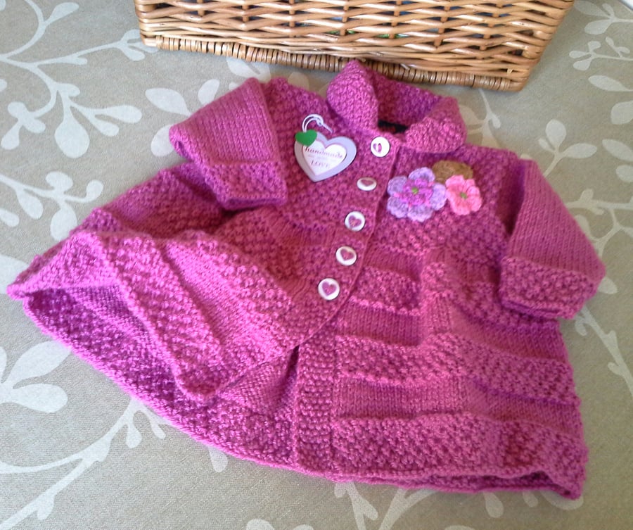 Pink Baby Girl's Long Hand Knitted Jacket-Cardigan 6-12 months size