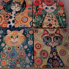 9cm square coaster - funky cat - sublimated