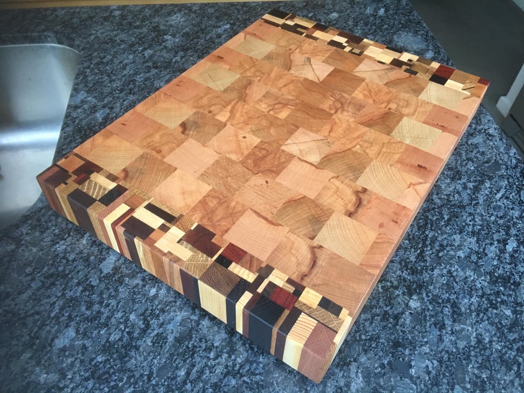 End Grain Cutting Board: Beech Multi-Wood Chaos Pattern