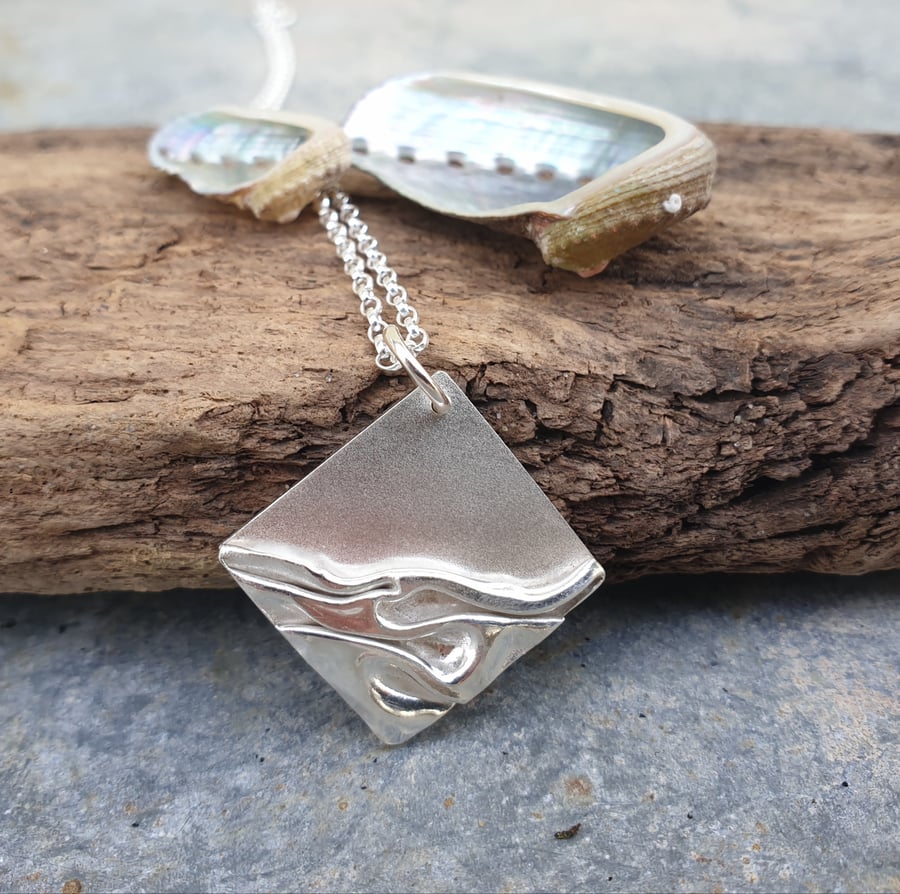 Silver beach, coast, shoreline pendant 
