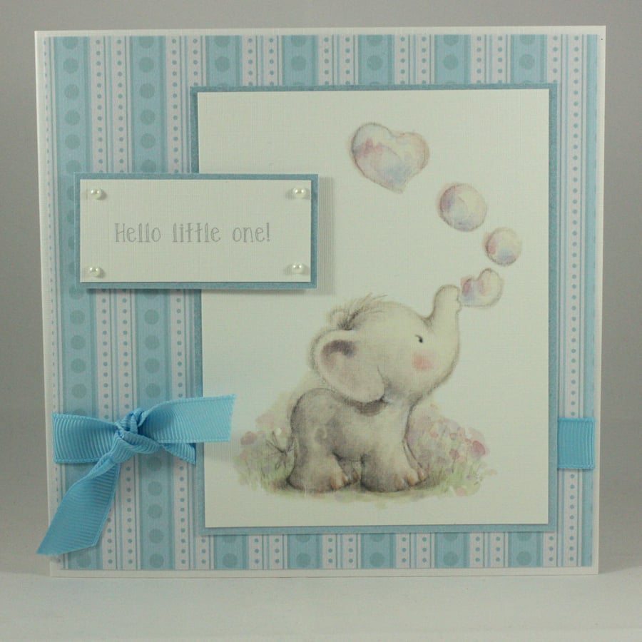 Handmade blue new baby card