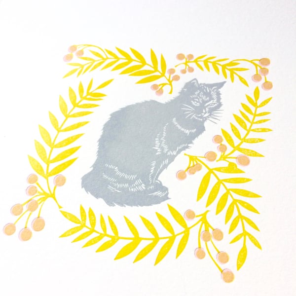 Cat and Rowan Linocut Print