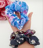 Colourful scrunchies,  set of 3, navy polkadot,  blue floral and purple.   - Image 3