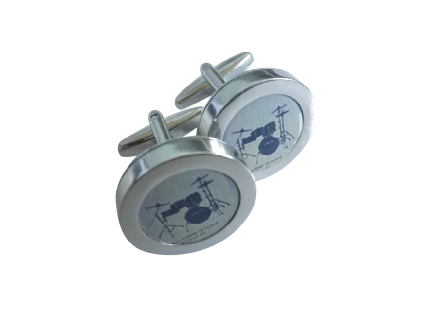 Blue Drumkit cufflinks, elegant rendition of the heart of all music, great gift