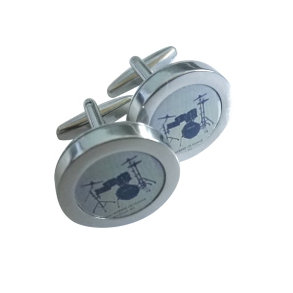Blue Drumkit cufflinks, elegant rendition of the heart of all music, great gift