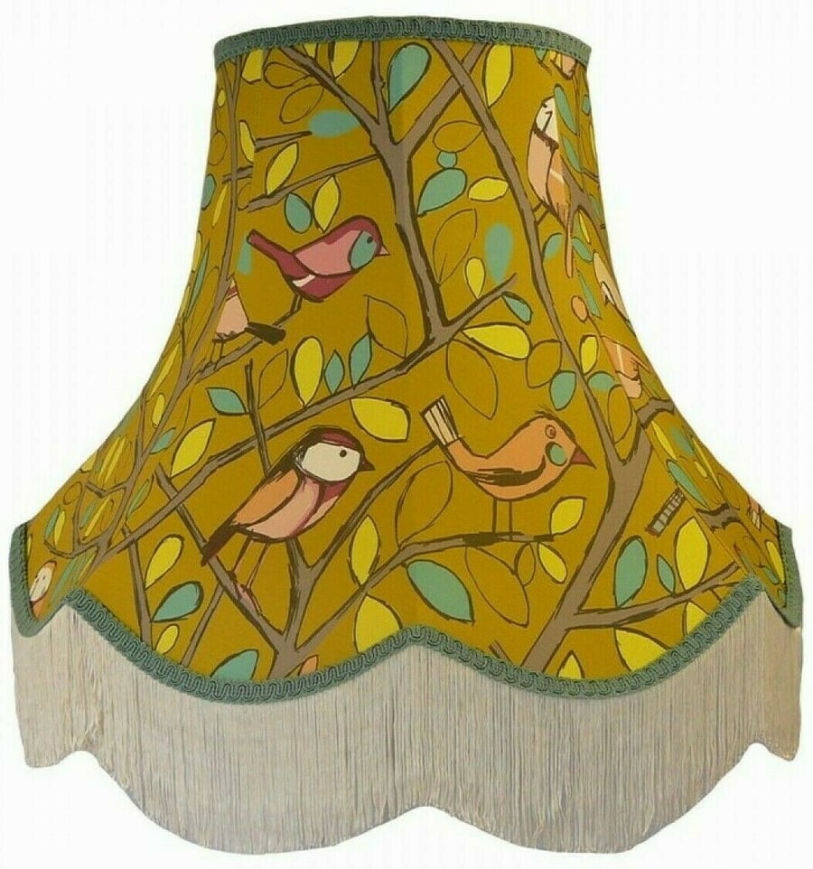 Green Garden Birds Fabric Lampshades, Standard Lamps Table Lamps Ceiling Lights.