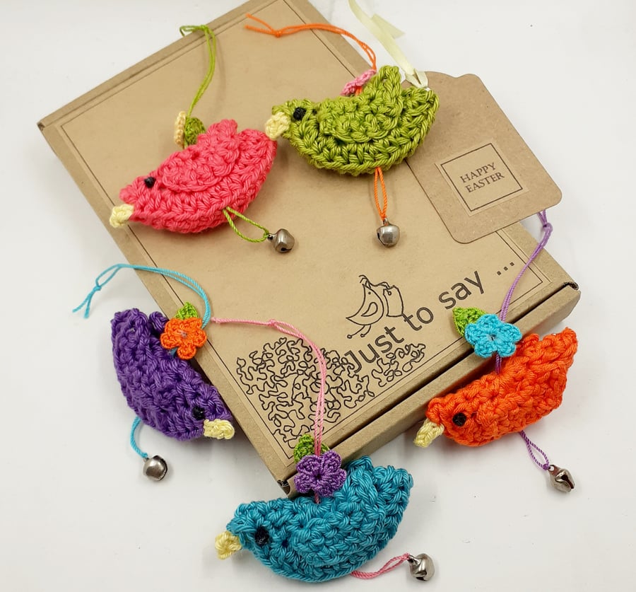 Five Timy Crochet Bird Decorations - Alternative to a Card