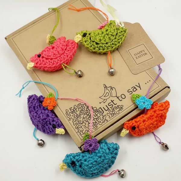 Five Timy Crochet Bird Decorations - Alternative to a Card