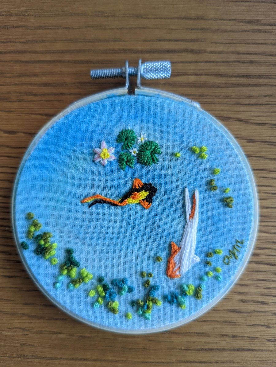 Hand-Embroidered Koi Pond