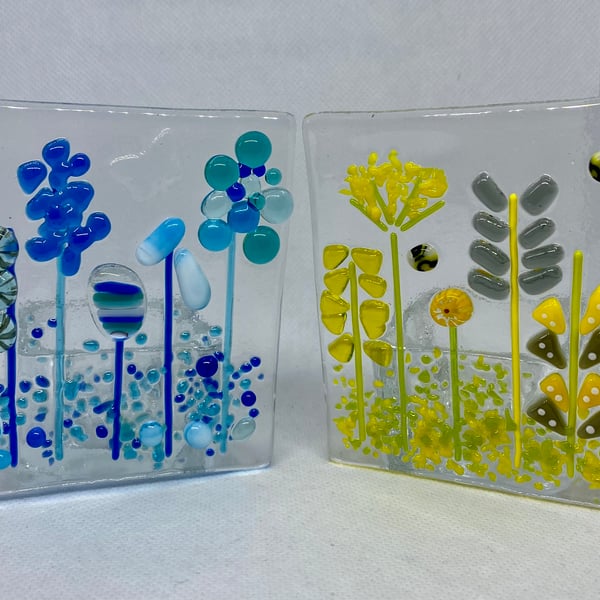 Tea-light holder with a floral fused glass panel 