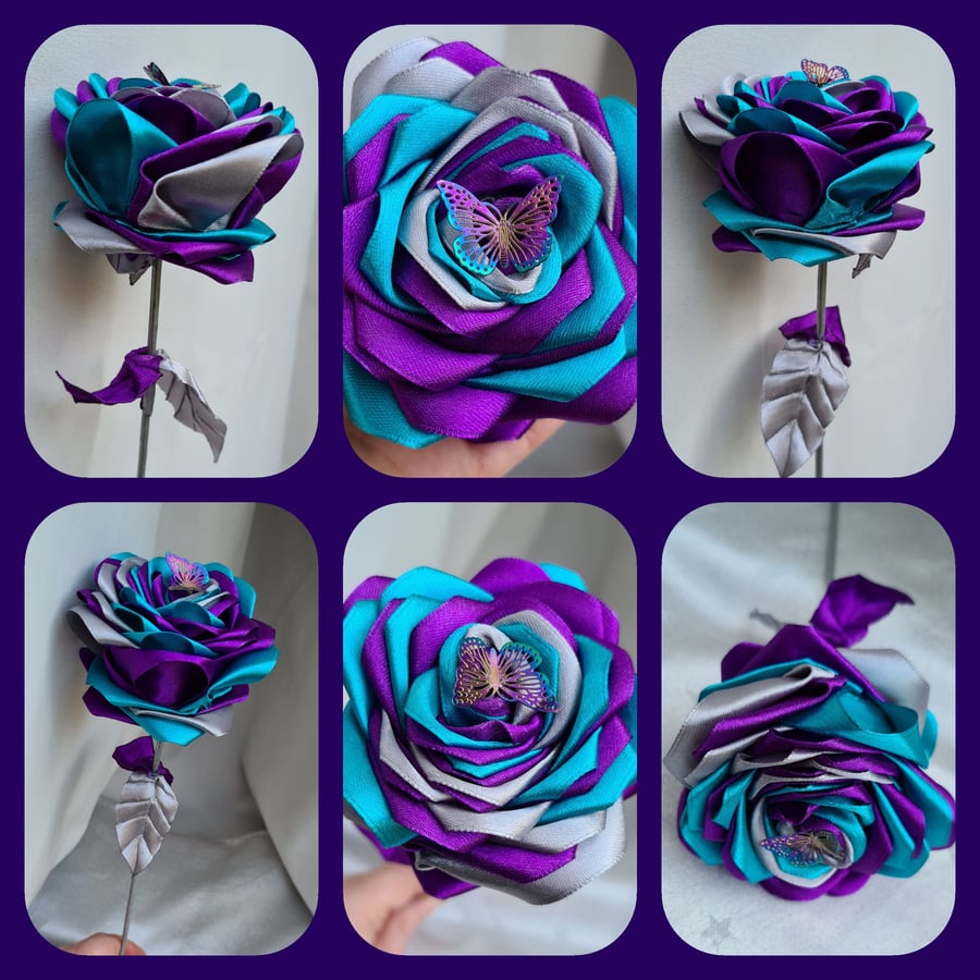 Gorgeous Butterfly Ribbon Rose - Artificial Flower Keepsake Gift 