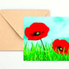 Poppies in Green Grass, Birthday Card