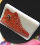 HANDMADE FUSED DICHROIC GLASS 'RED HIGHTOPS' BROOCH. - Image 3