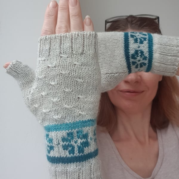 Hand knitted  mismatched mittens, Women fingerless gloves, Gift for her 
