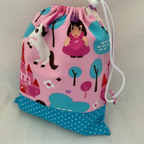 Children’s Drawstring Wash Bag, Toiletry Bag, Waterproof lining, Unicorn