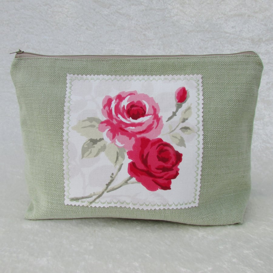 SALE - Roses toiletry bag in pale green and pink