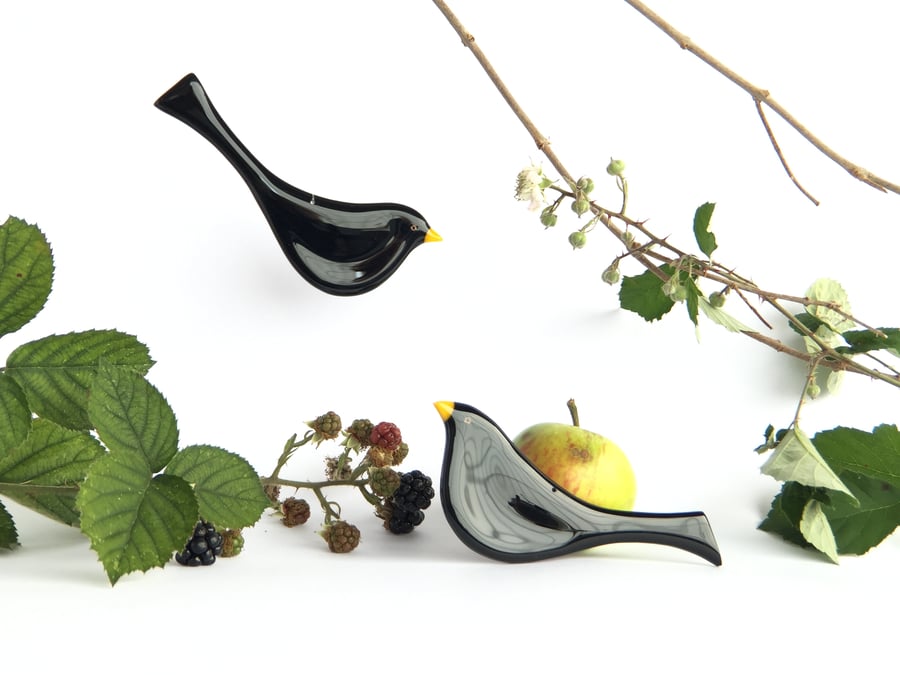 Fused Glass Blackbird, a very British Garden Bird