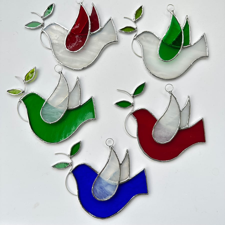 Stained Glass Dove Suncatcher - Hand Made Hanging Decoration - White