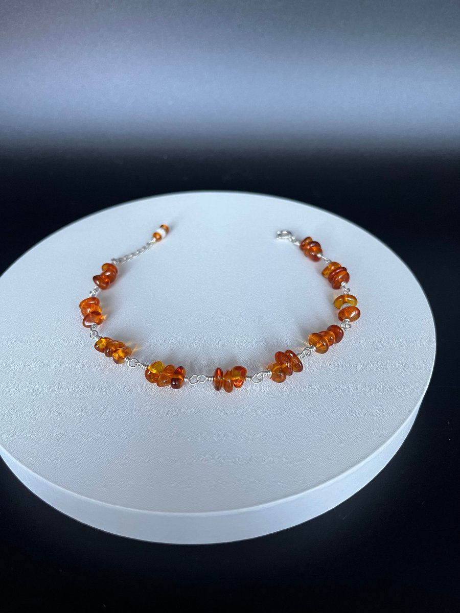 Amber and sterling silver bracelet