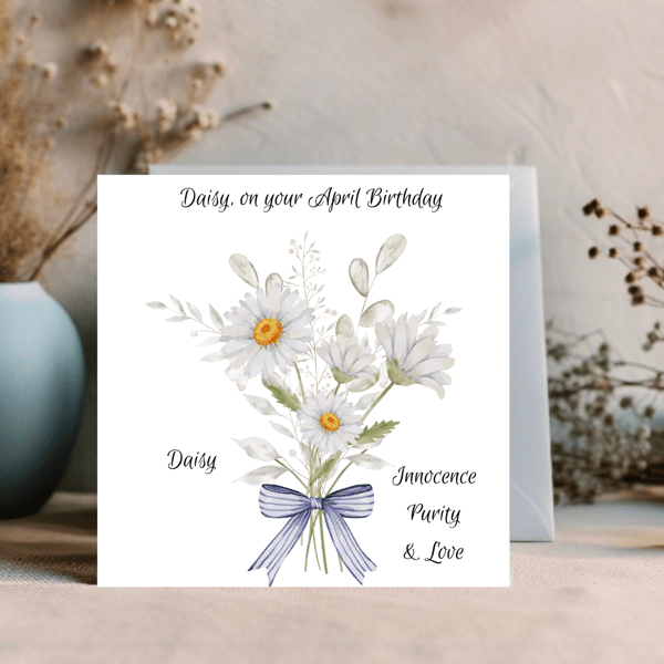 April Birthday Card, Personalised, Birth Flower Birthday Card, Daisy