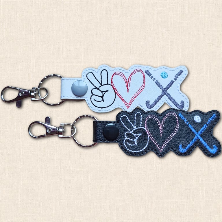 Hockey Keyring - Peace Love Hockey Faux Leather Bag Charm