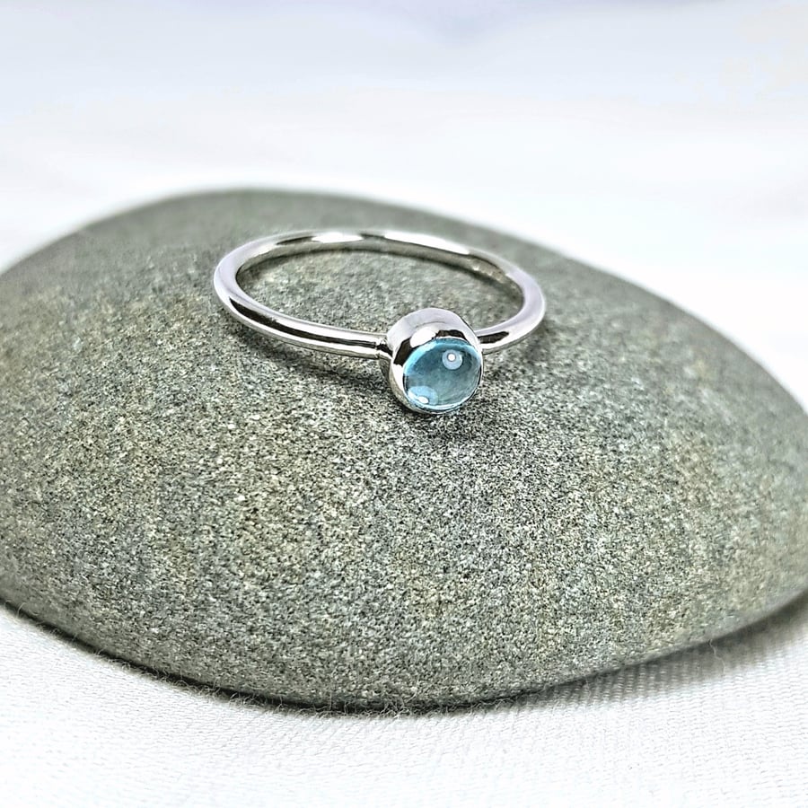 Sterling Silver Topaz Ring, Silver Stacking Ring, Genuine Swiss Blue Topaz 