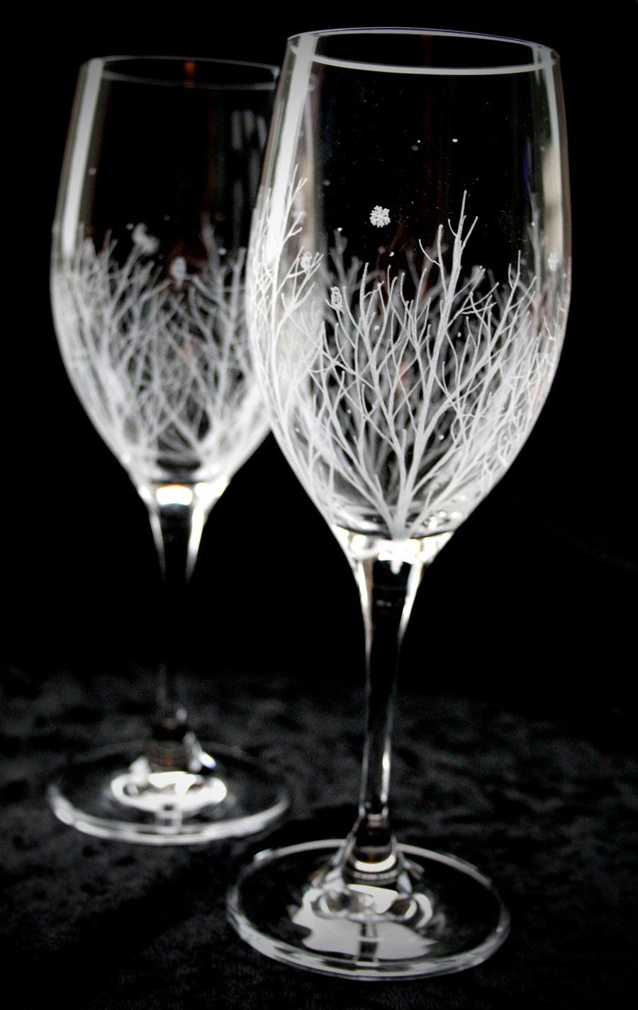 Pair of Winter Themed Engraved Crystal Glasses