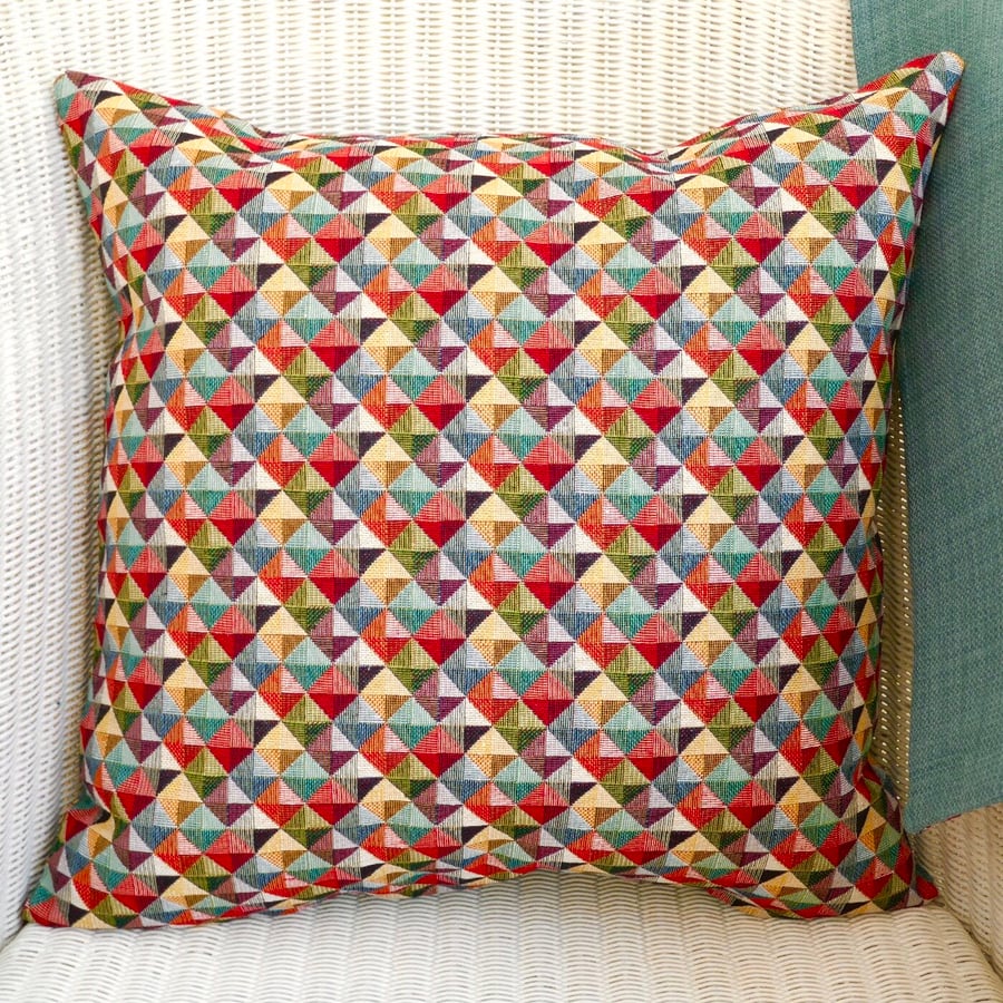 Cushion: Tapestry Throw Pillow, Diamonds design - Duck Egg Blue reverse