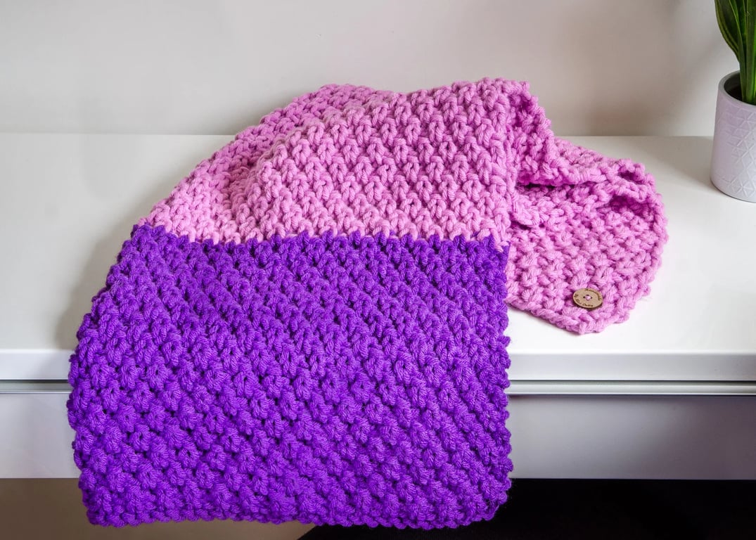Hand Knitted Baby Blanket - Pink and Purple