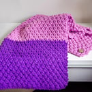 Hand Knitted Baby Blanket - Pink and Purple