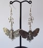 Deaths Head Moth Earrings with Leaves  & silver plated ear wires