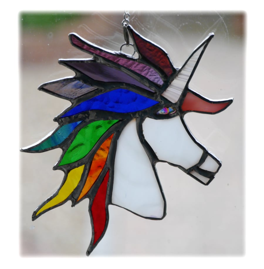 Unicorn Suncatcher Stained Glass Handmade Rainbow 001