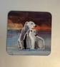 Polar Bears 9.5cm cork backed coaster 